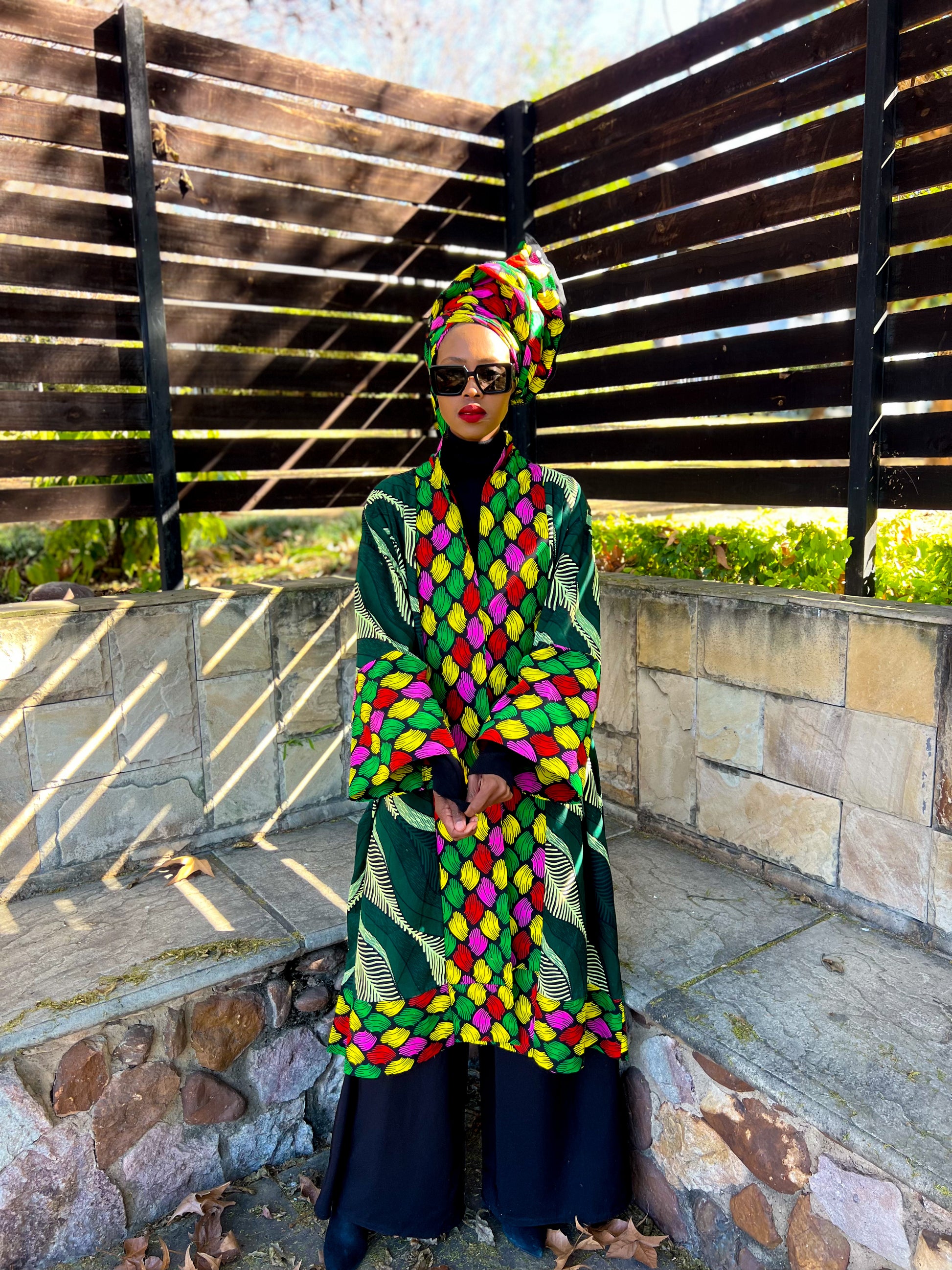Palm Mosaic Open Kaftan- No headwrap ( Clearance)