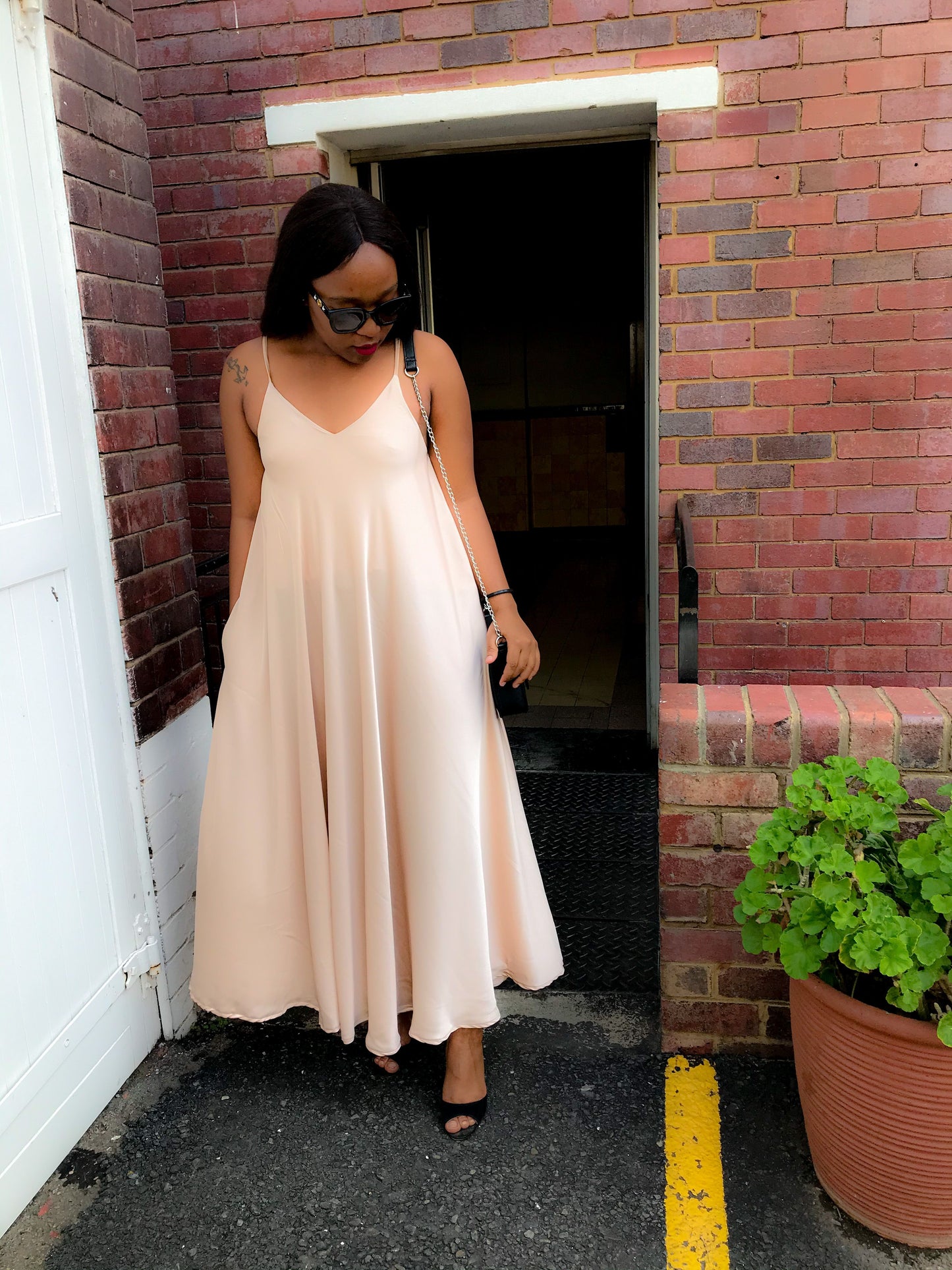 Satin nude slip dress - CLEARANCE