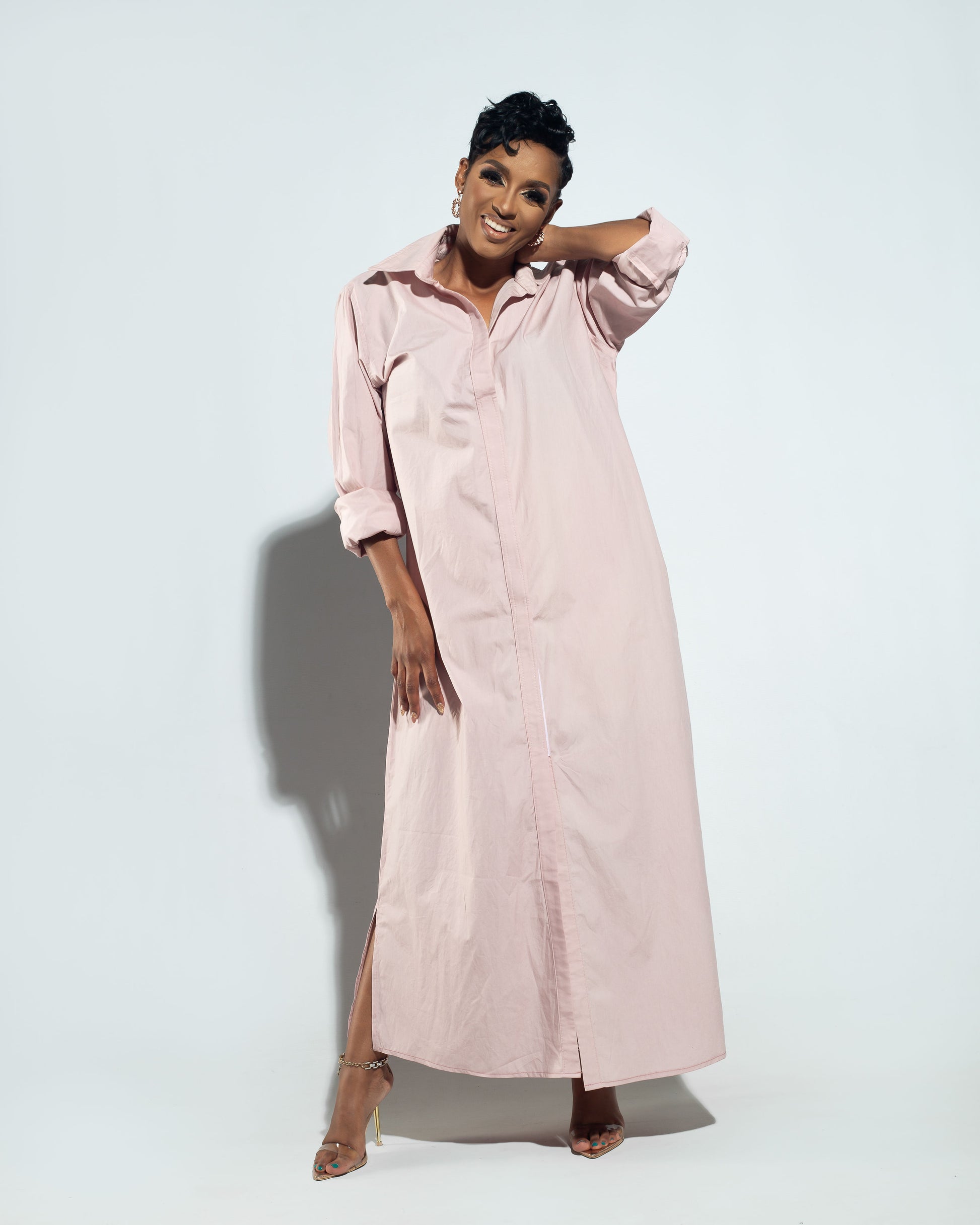 Pastel Pink Maxi Shirt Cotton - CLEARANCE