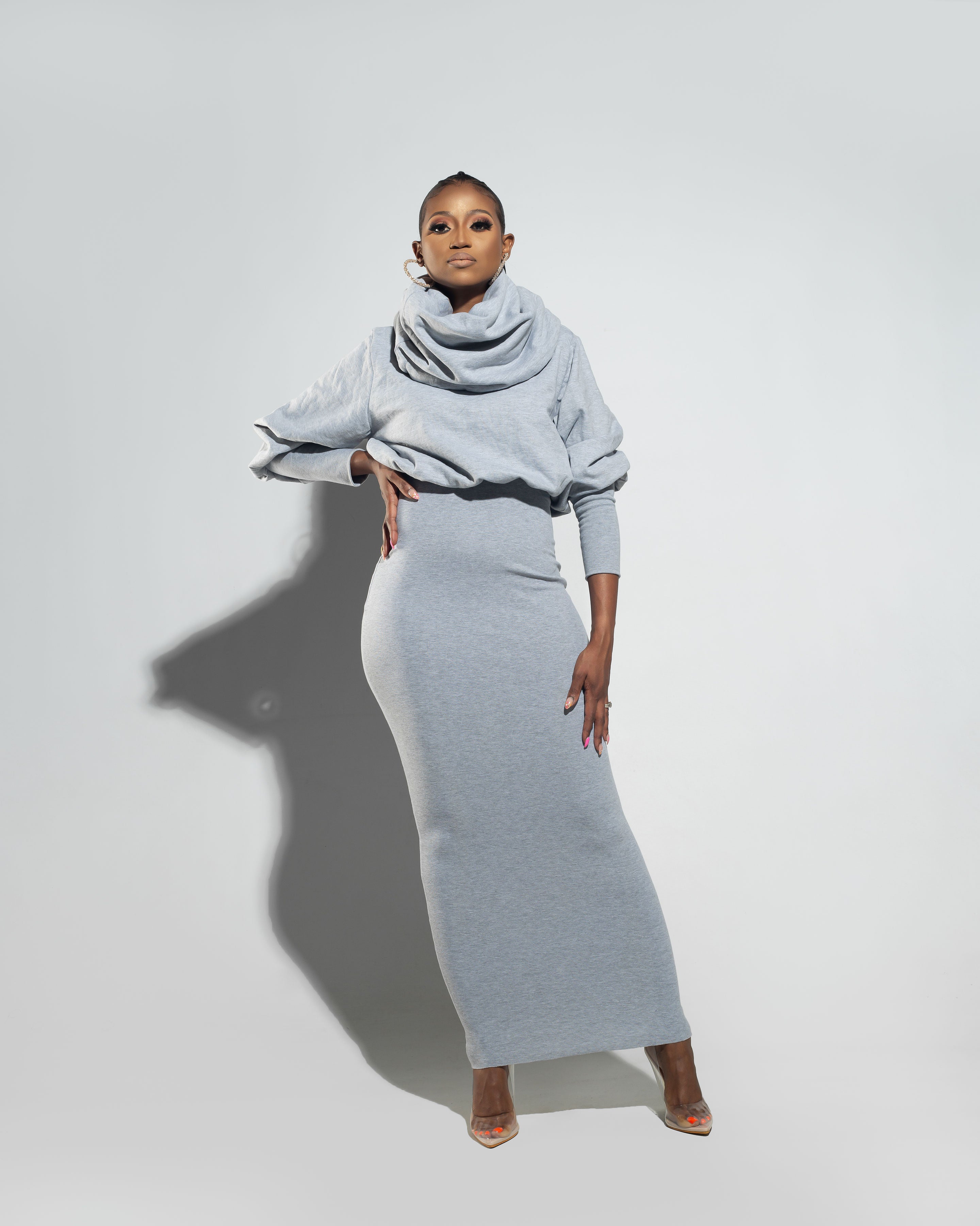 Sweater BodyCon Dress - Light Grey Floral Raffia Sweater BodyCon Dress - Light Grey Floral Raffia