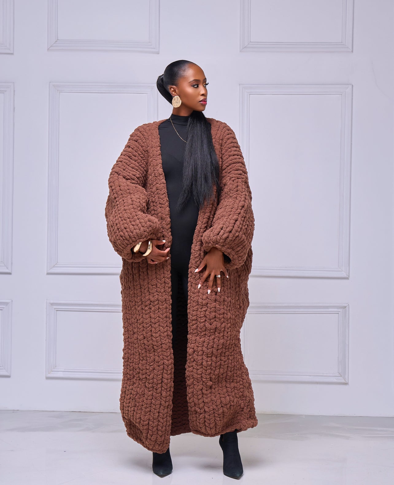 Chunky Knit Cardigan Chocolate Brown