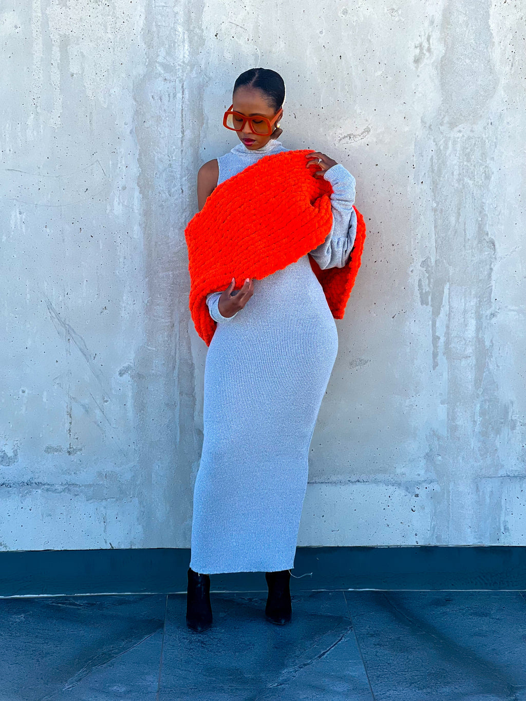 Chunky Knit Shawl - Orange