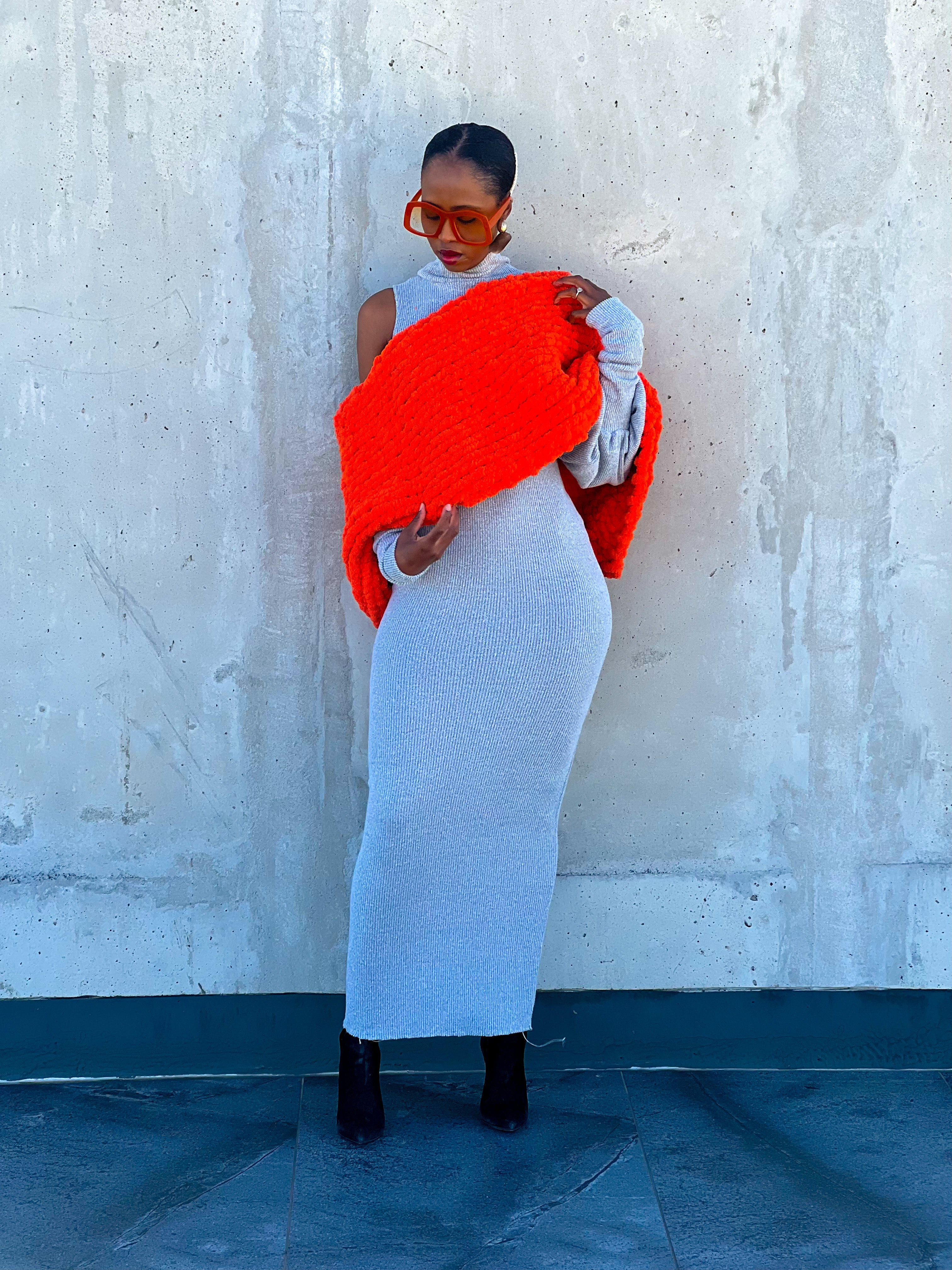 Chunky Knit Shawl - Orange