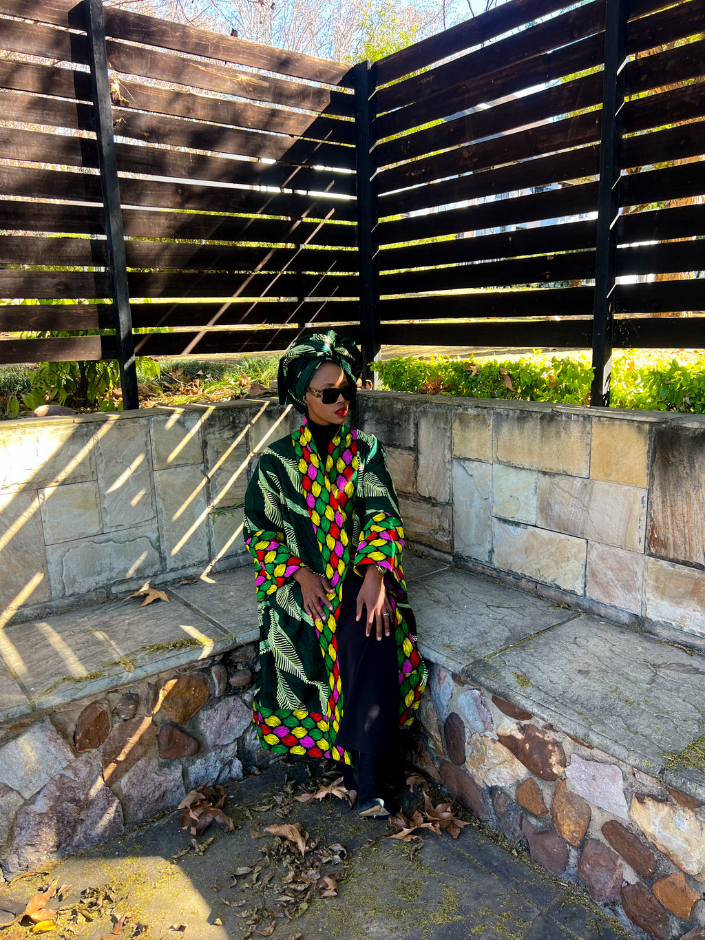 Palm Mosaic Open Kaftan- No headwrap ( Clearance)