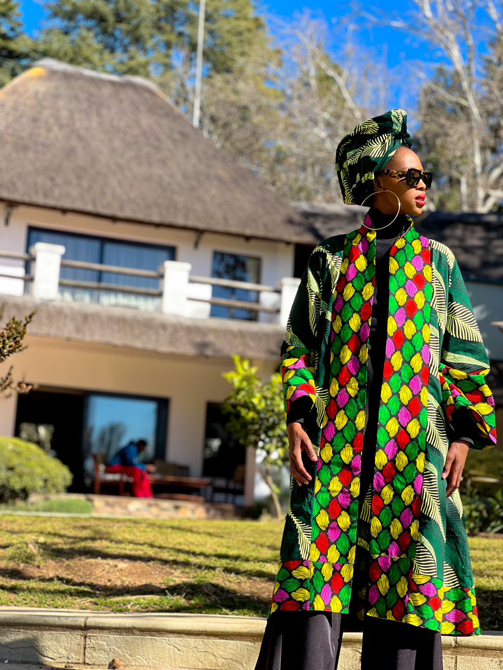 Palm Mosaic Open Kaftan- No headwrap ( Clearance)