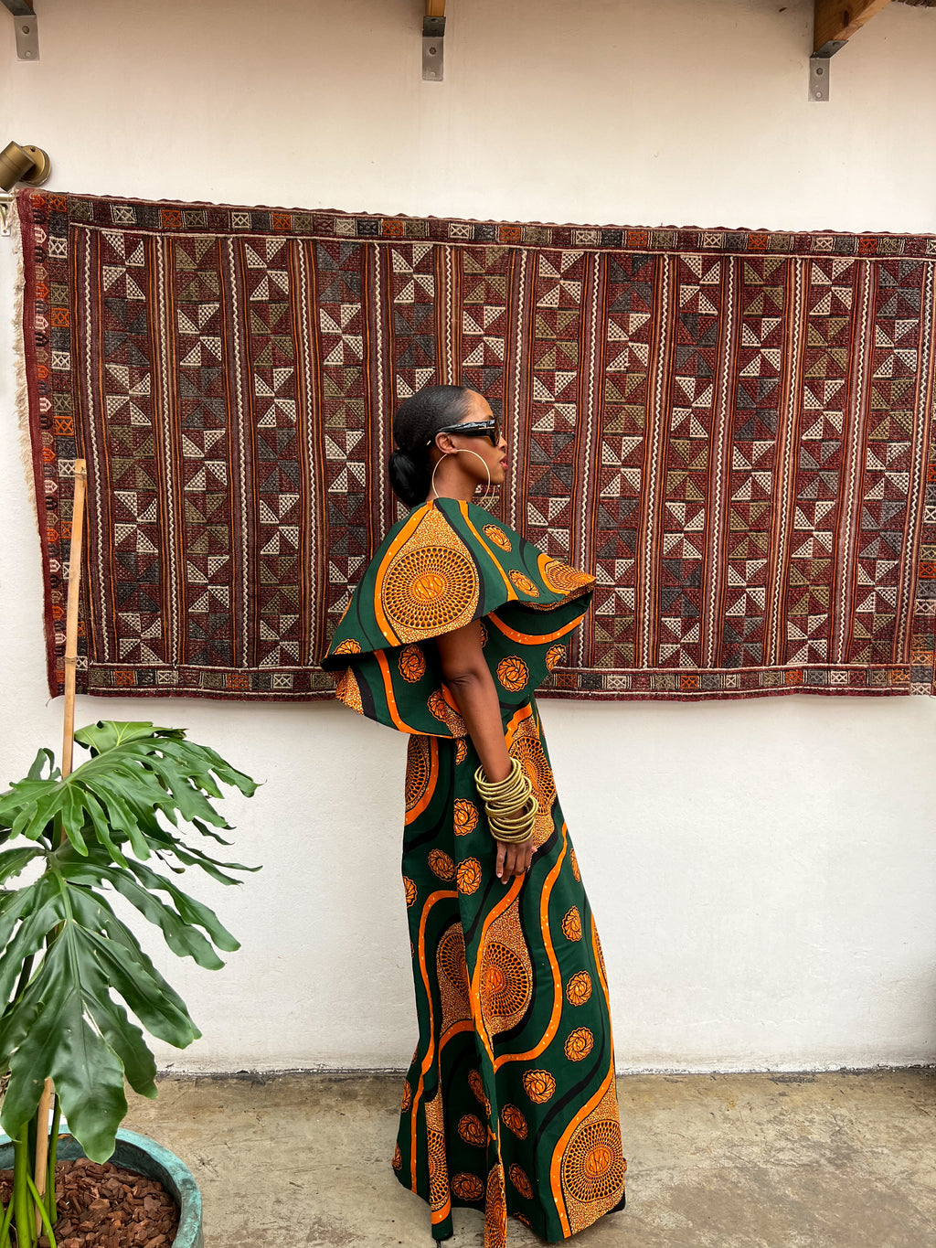 The Amelia Green & Mustard- With headwrap