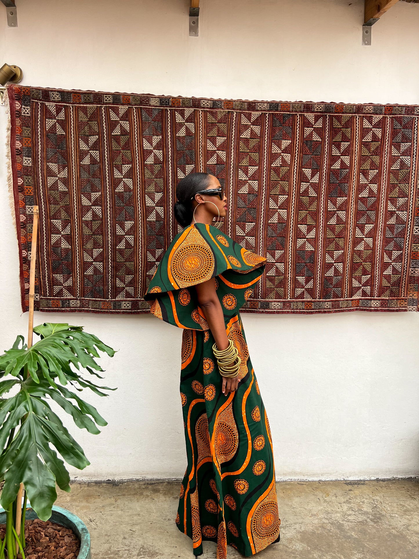 The Amelia Green & Mustard- With headwrap