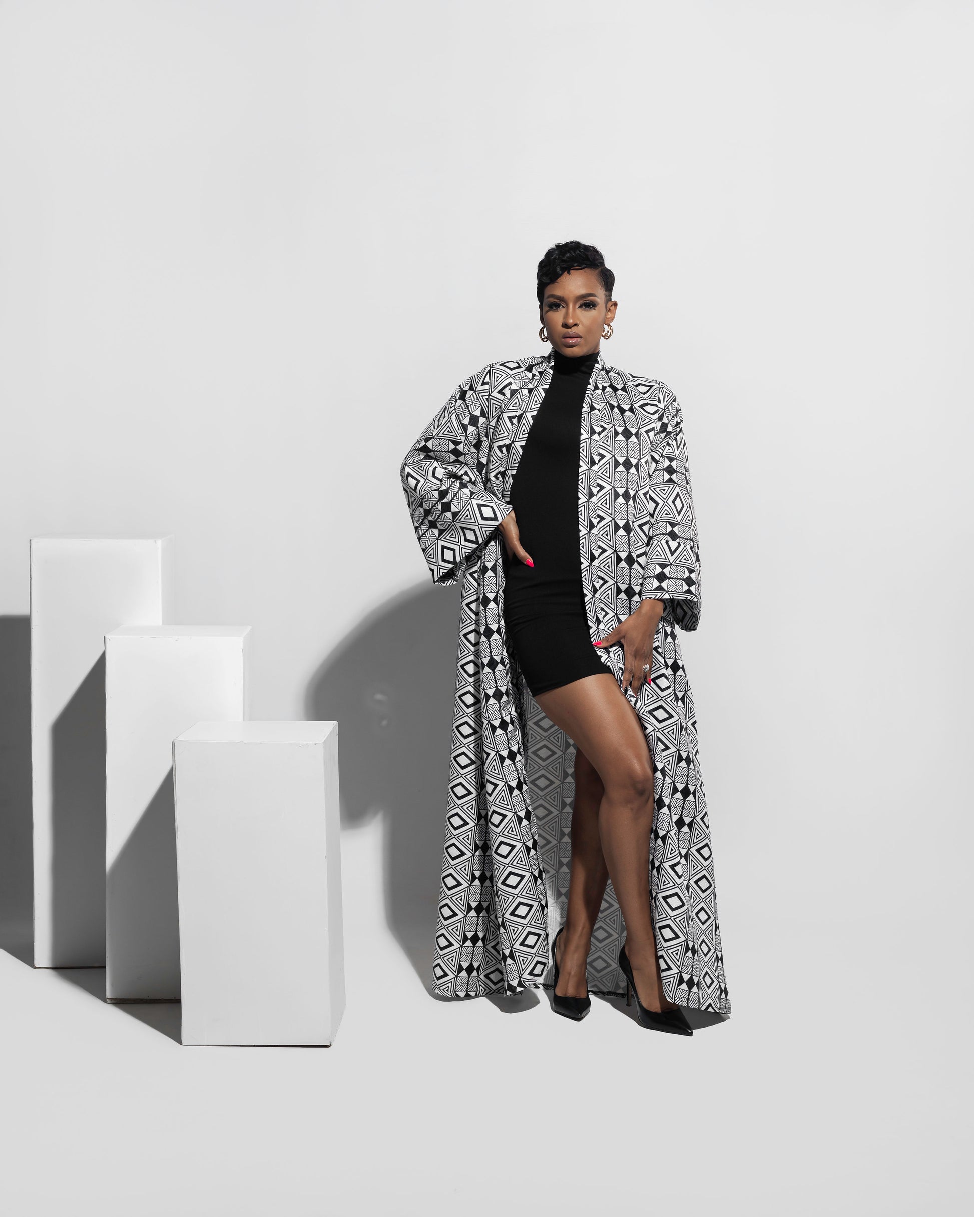 Brocade Kaftan B&W