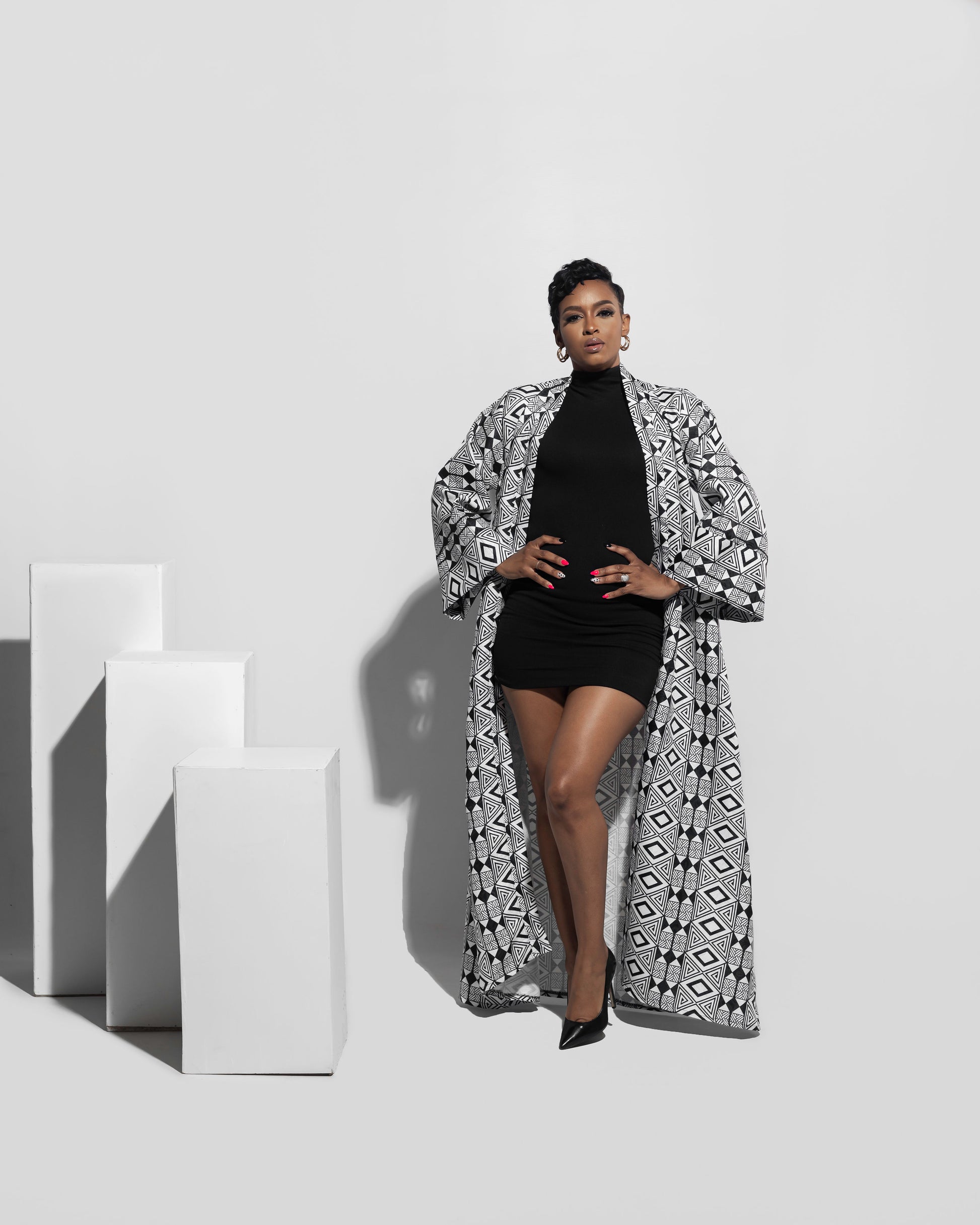 Brocade Kaftan B&W
