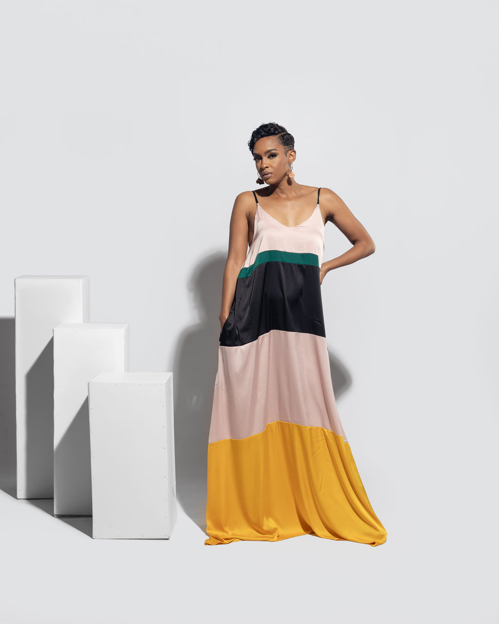 Multicoloured Satin Slip Maxi