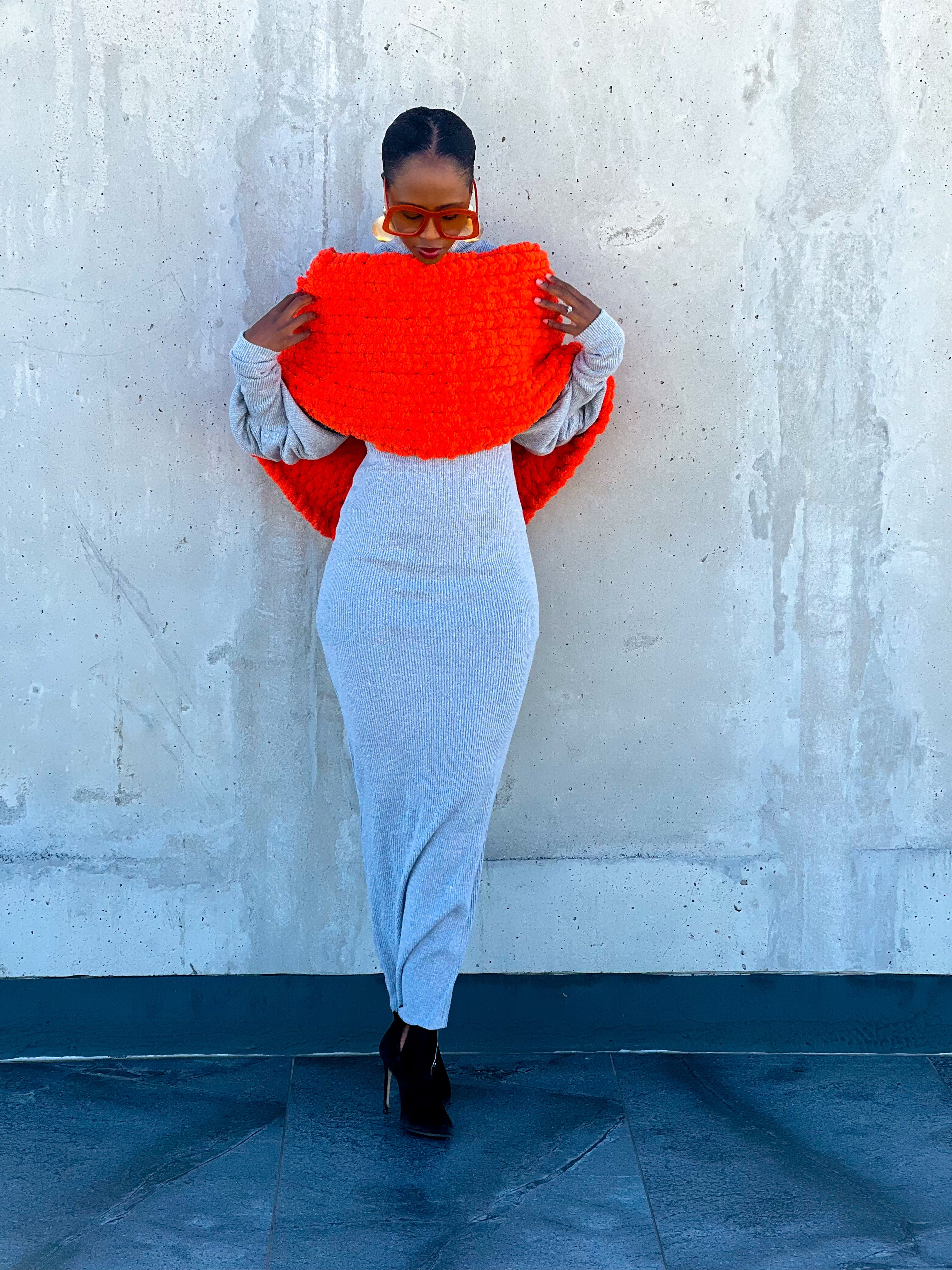 Chunky Knit Shawl - Orange