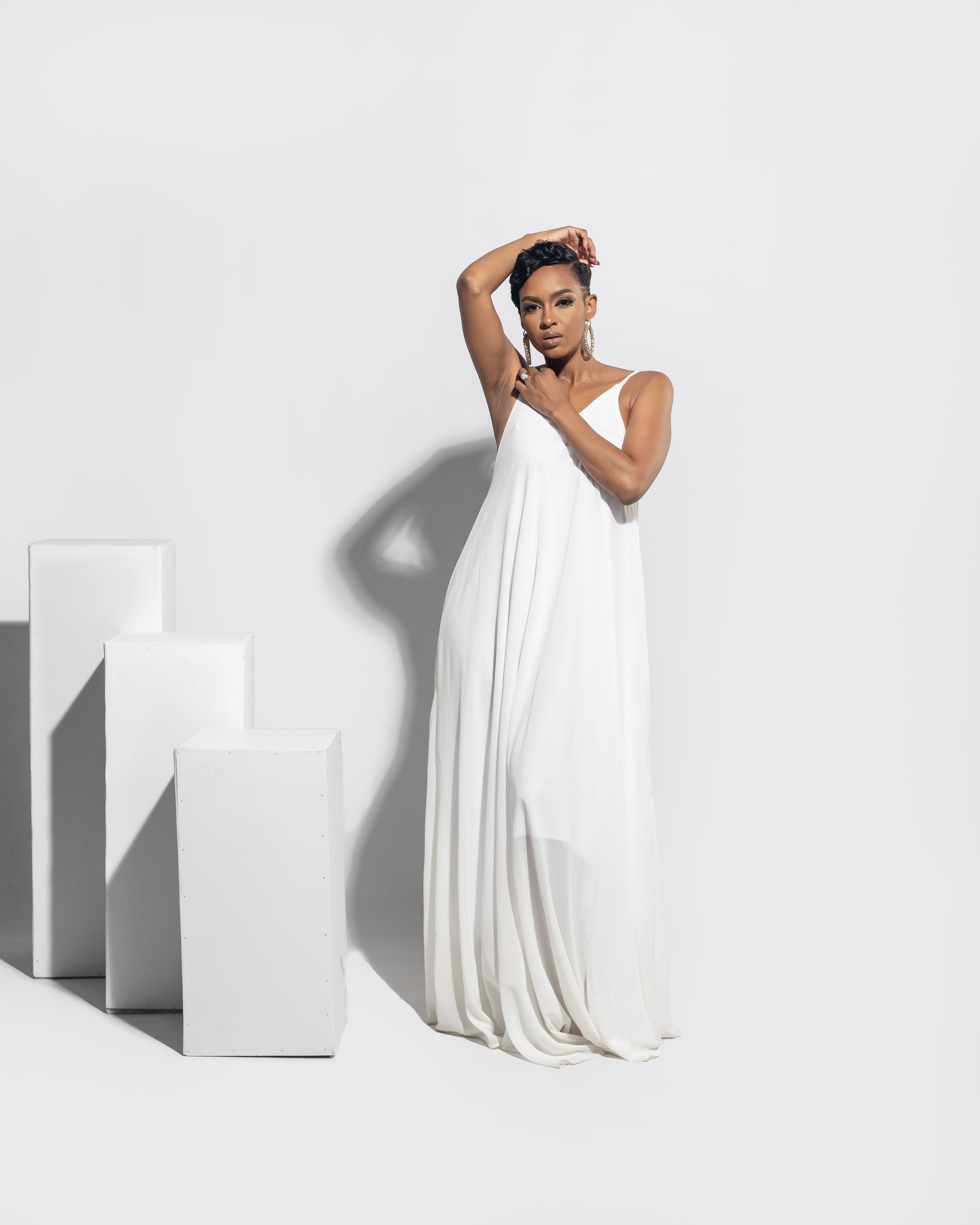 White chiffon crepe slip dress - CLEARANCE