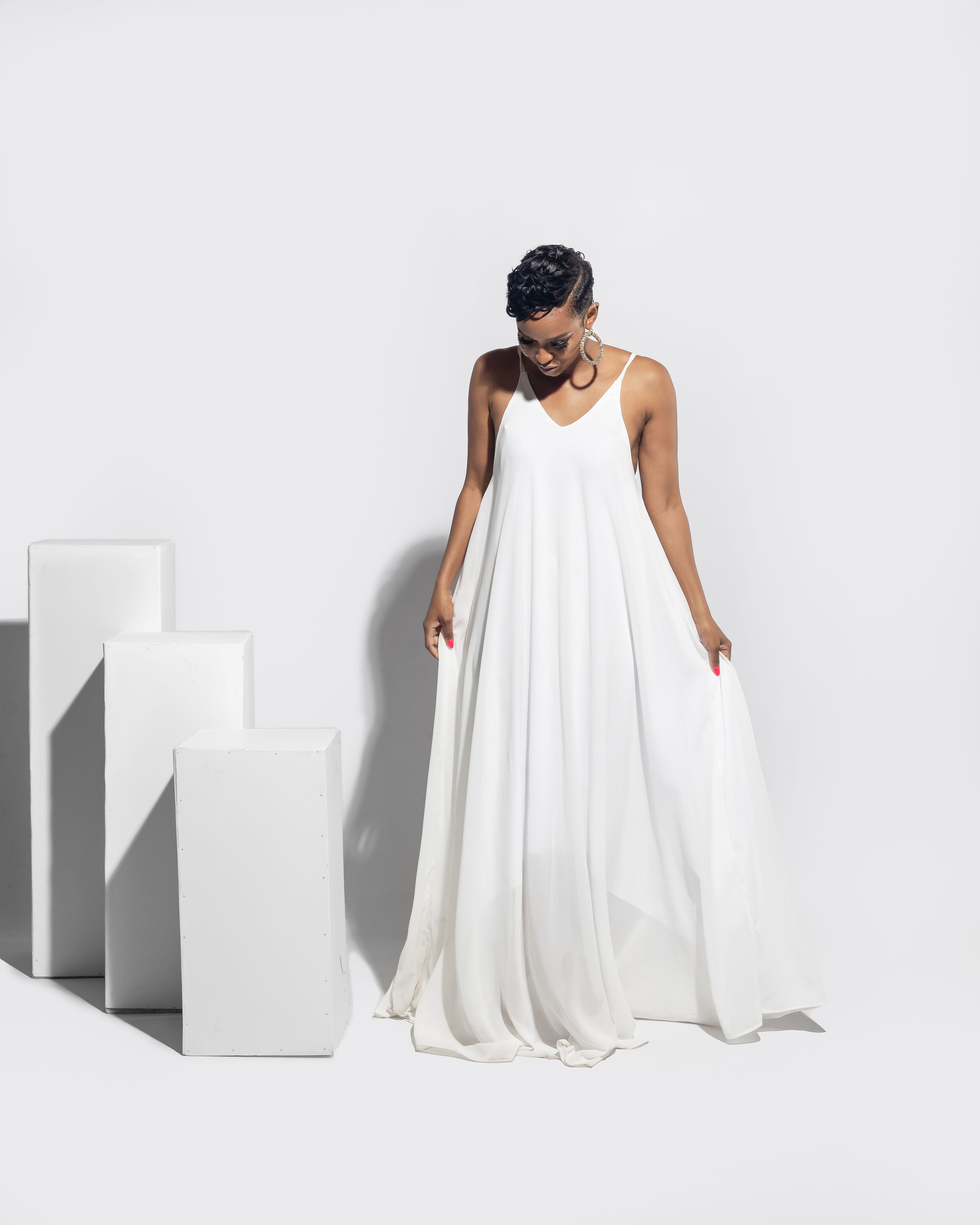 White chiffon crepe slip dress - CLEARANCE