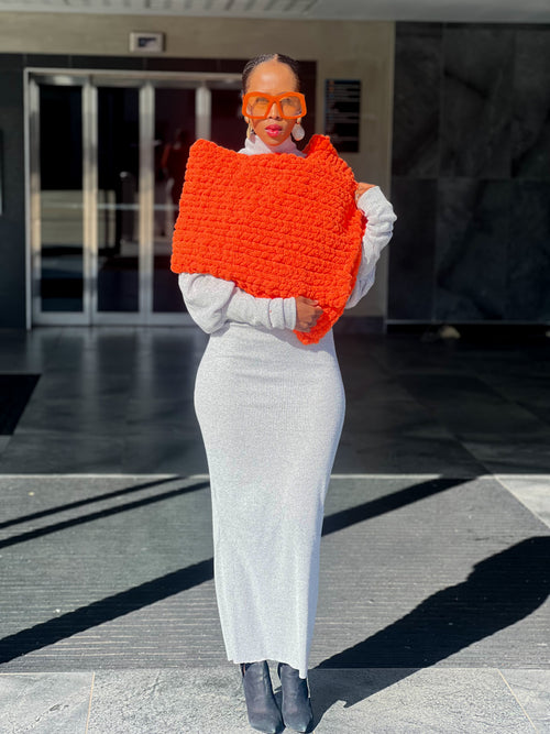 Chunky Knit Shawl - Orange