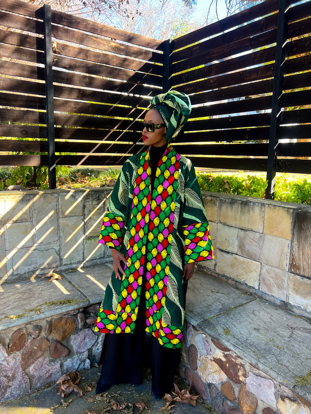 Palm Mosaic Open Kaftan- No headwrap ( Clearance)
