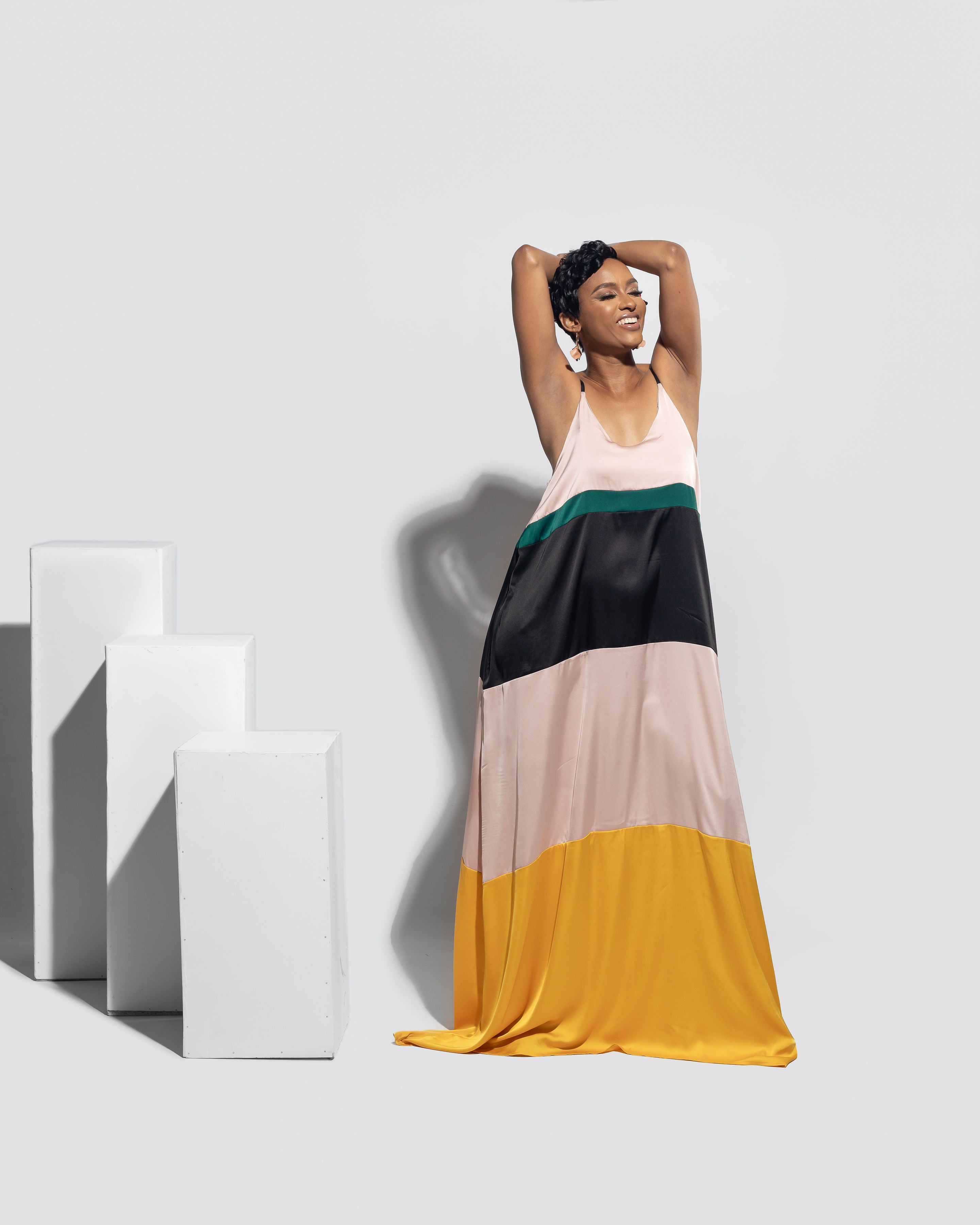 Multicoloured Satin Slip Maxi