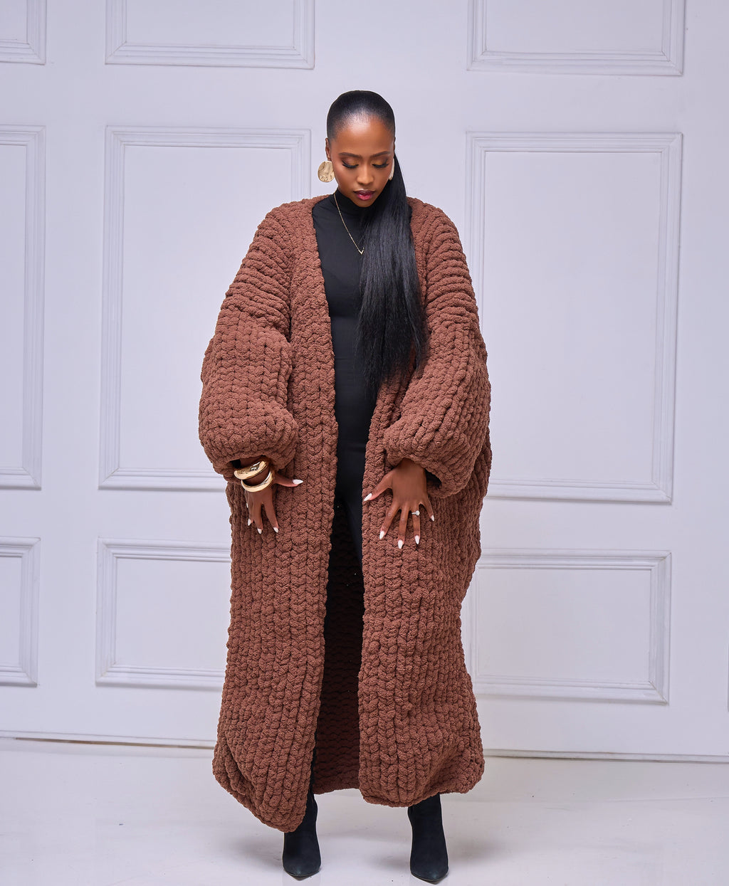Chunky Knit Cardigan Chocolate Brown