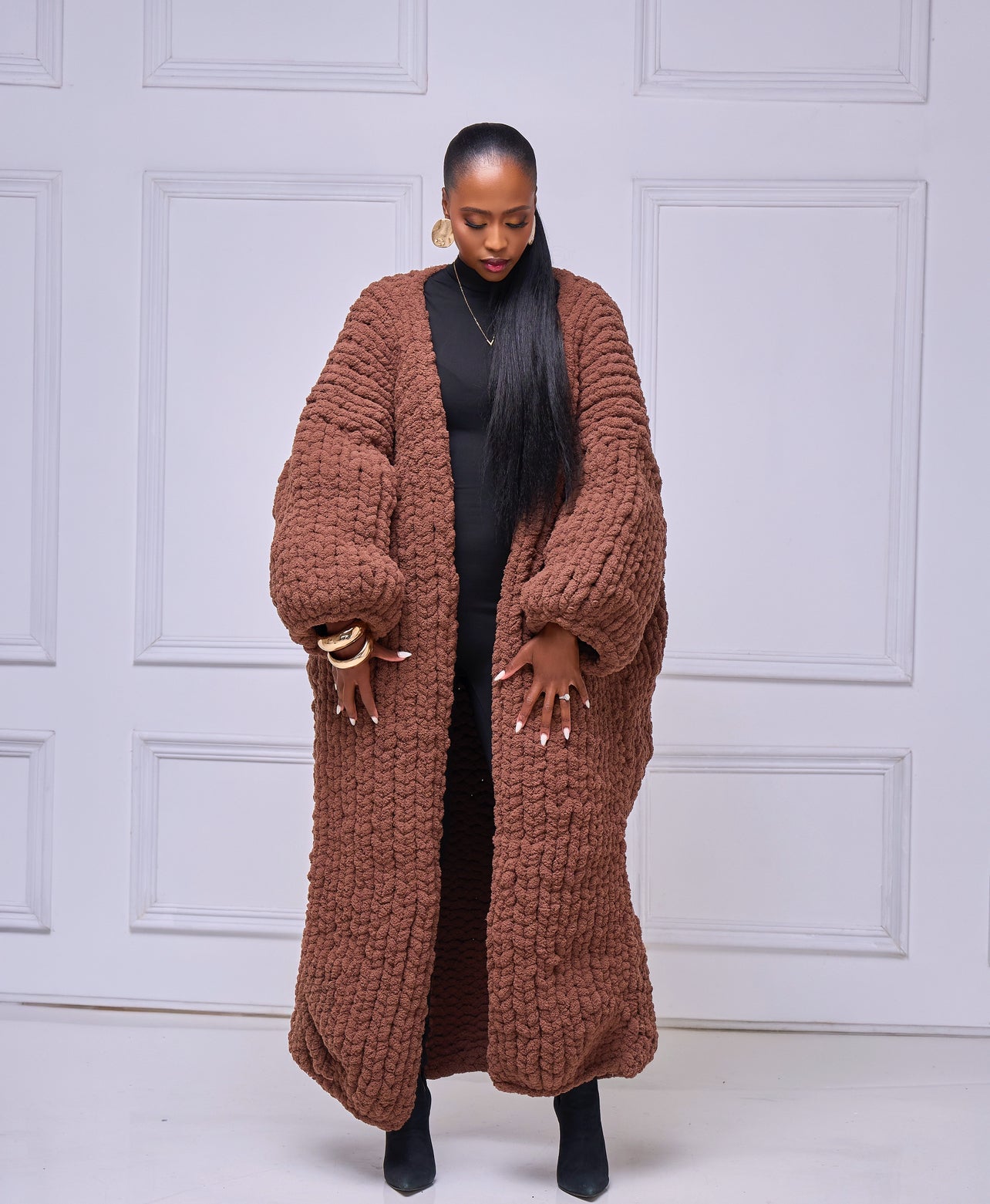 Chunky Knit Cardigan Chocolate Brown